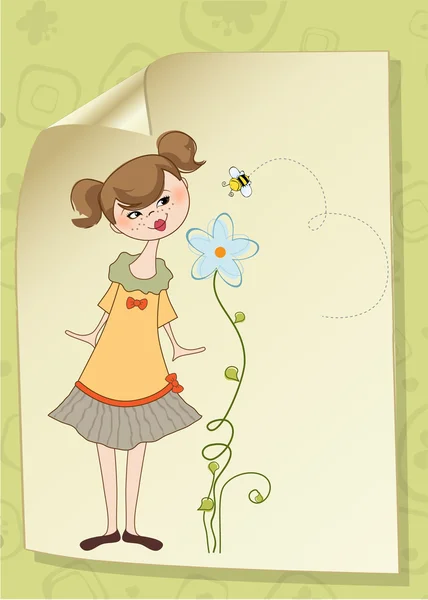 花をにおいが小さな若い女性 — ストック写真
