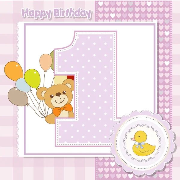 Teddybeer met ballonnen en nummer 1 — Stockfoto