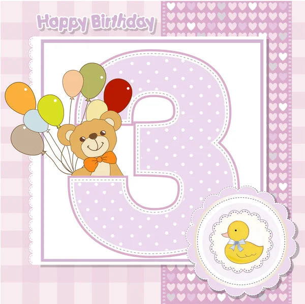 Urso de pelúcia com balões e número 3 — Fotografia de Stock
