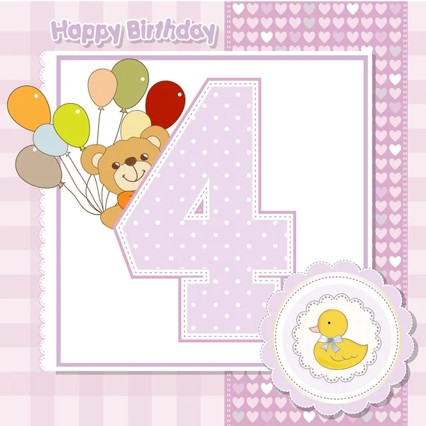 Teddy bear with balloons and number 4 — Stock Photo, Image