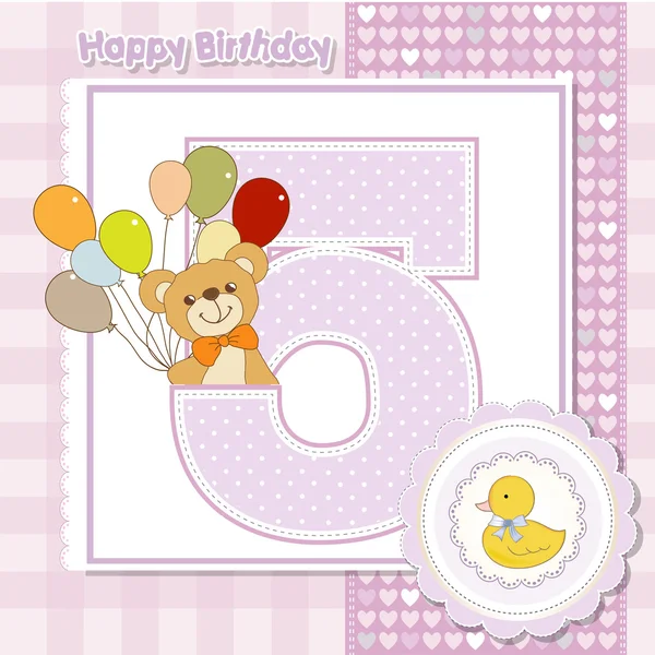 Teddy bear with balloons and number 5 — Stock Photo, Image