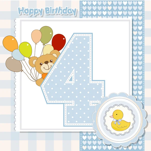Teddy bear with balloons and number 4 — Stock Photo, Image