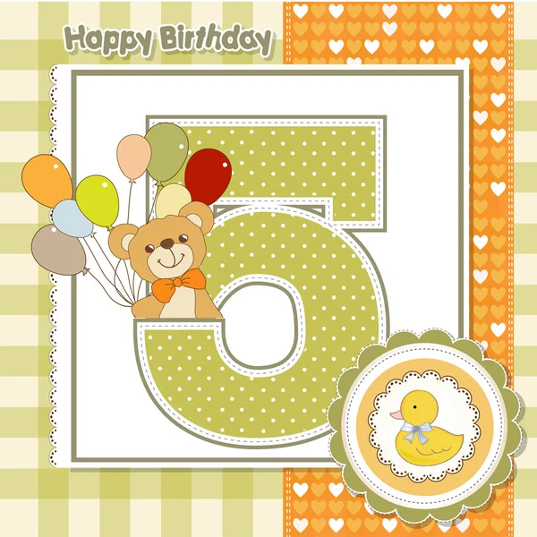 Teddy bear with balloons and number 5 — Stock Photo, Image