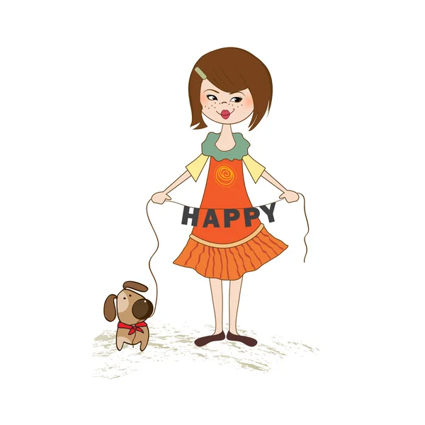 Happy girl with cute dog — Stock Photo, Image