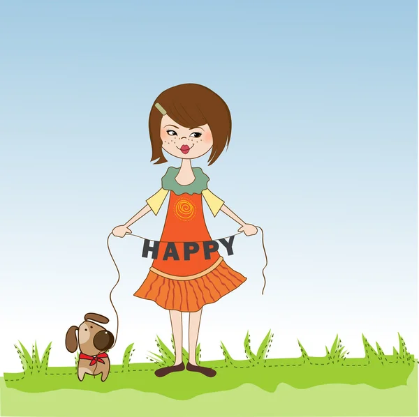 Happy girl with cute dog — Stock Photo, Image