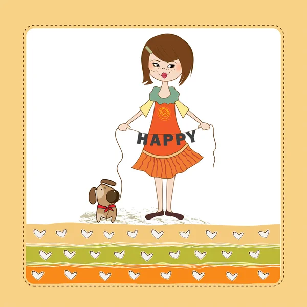 Счастливая девушка с симпатичной собакой — стоковое фото