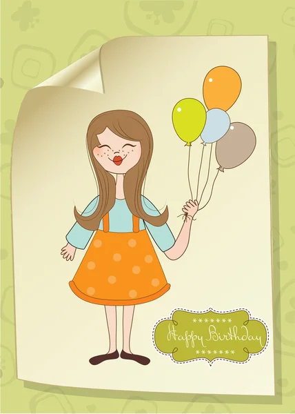 Cartão de aniversário com menina — Fotografia de Stock