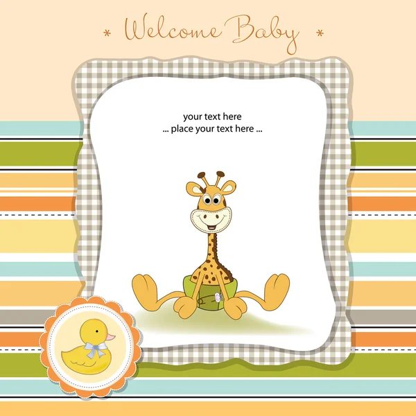 Nowe dziecko ogłoszenia kartą żyrafa dziecka — Zdjęcie stockowe