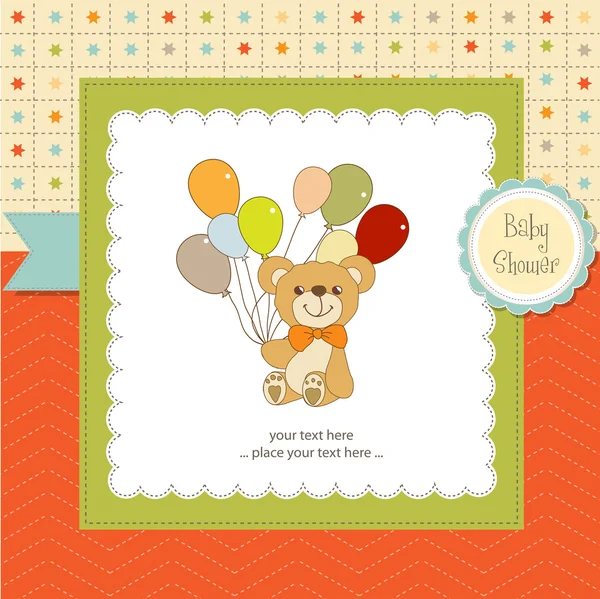 Nowa karta ogłoszenie dla dzieci z misiem i balony — Zdjęcie stockowe