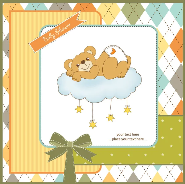 Nieuwe baby douche kaart met verwende teddy bear — Stockfoto