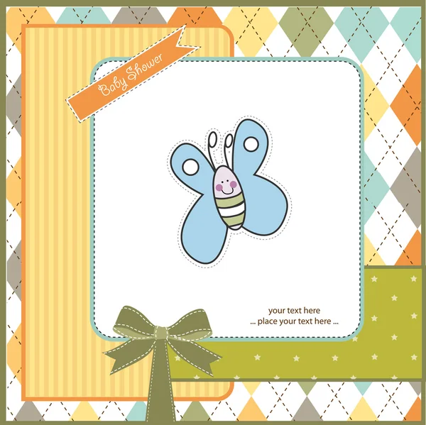 New baby announcement card with butterfly — Stock Photo, Image