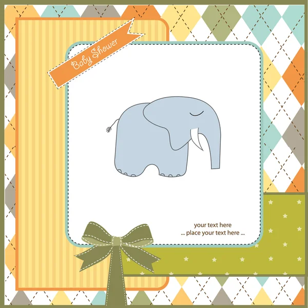 Baby Přeháňka pozvání s slon — Stock fotografie