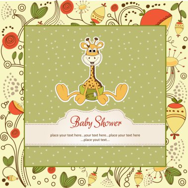 New baby announcement card with baby giraffe clipart