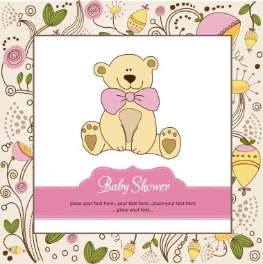 Baby shower invitationb with teddy bear clipart