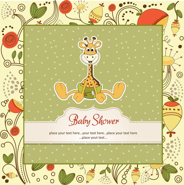 Nieuwe kaart van de aankondiging van de baby met baby giraffe — Stockfoto