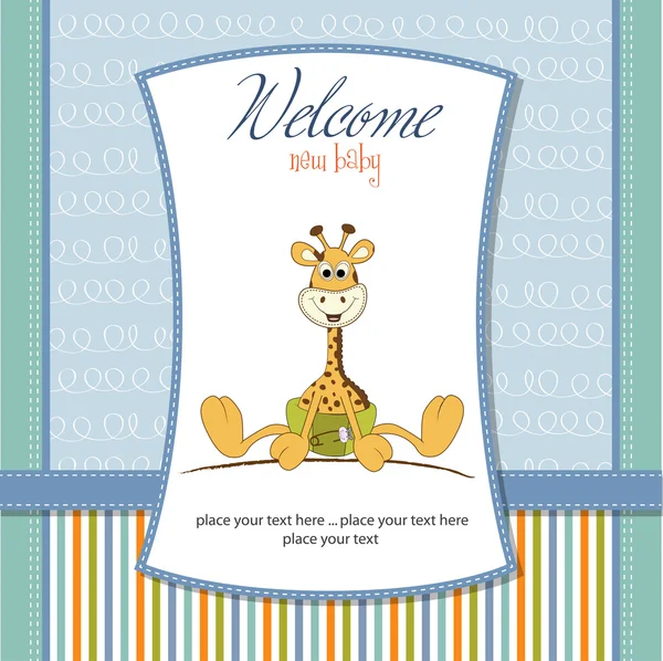 Нова картка оголошення дитини з дитячим жирафом — стокове фото