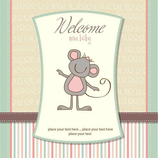 Baby Přeháňka pozvání s myší — Stock fotografie