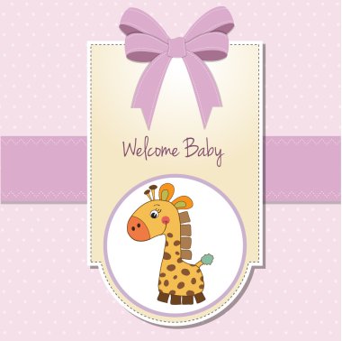 Baby girl welcome card with giraffe clipart