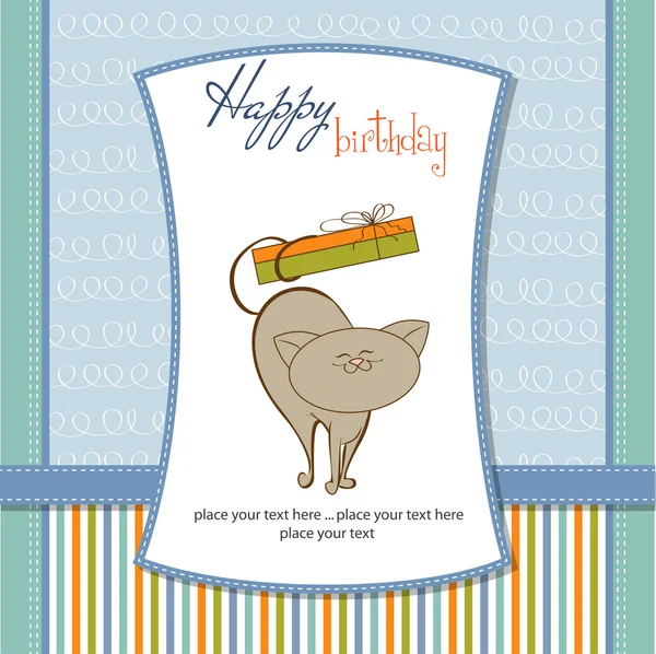 Χαρούμενη κάρτα γενεθλίων με χαριτωμένο γάτα — Φωτογραφία Αρχείου