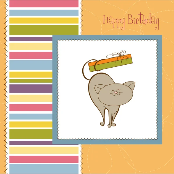 Cartão de aniversário feliz com gato bonito — Fotografia de Stock