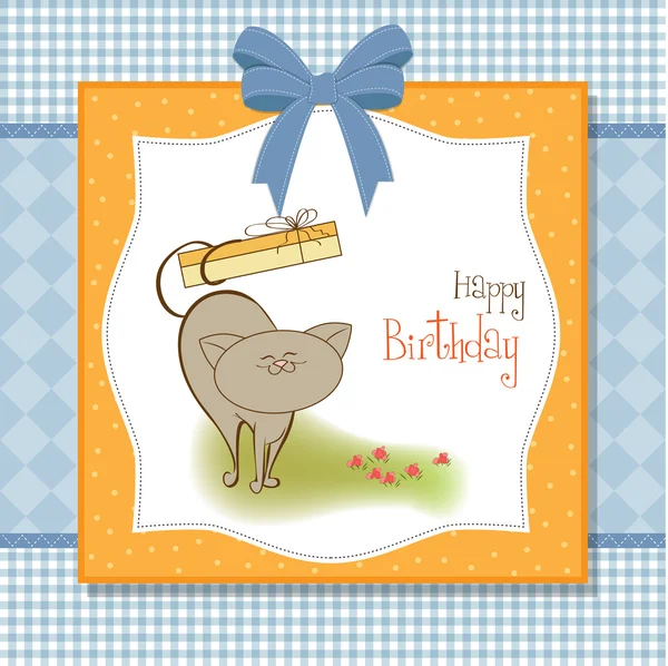 Cartão de aniversário feliz com gato bonito — Fotografia de Stock
