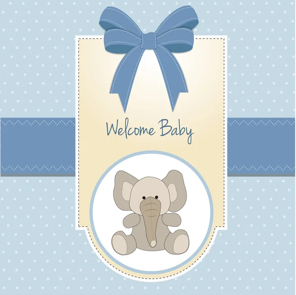 Bebê menino cartão de boas-vindas com elefante — Fotografia de Stock
