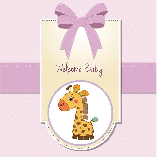 Baby girl cartão de boas-vindas com girafa — Fotografia de Stock