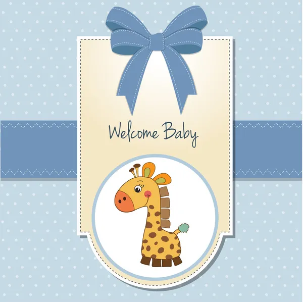 Дитячий хлопчик вітальна листівка з жирафом — стокове фото