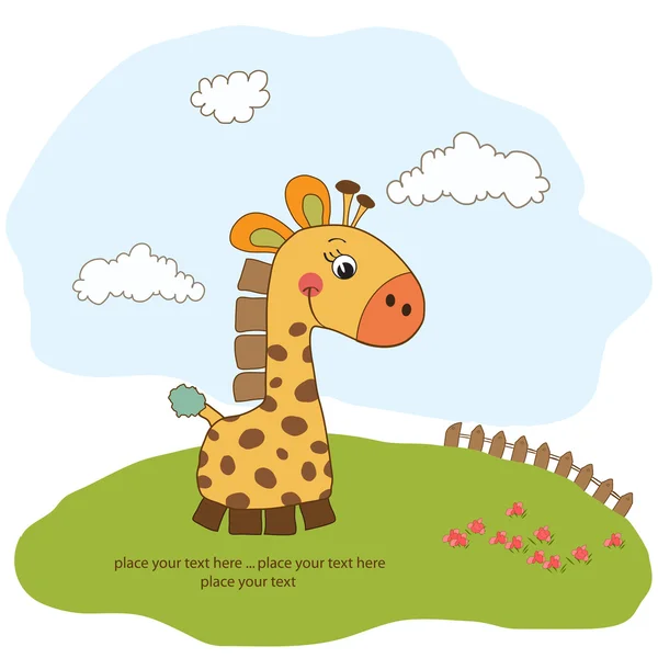 Cartão de saudação com brinquedo girafa — Fotografia de Stock