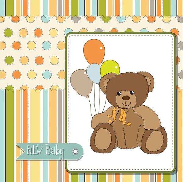 Ласкаво просимо на дитячу картку з плюшевим ведмедем — стокове фото