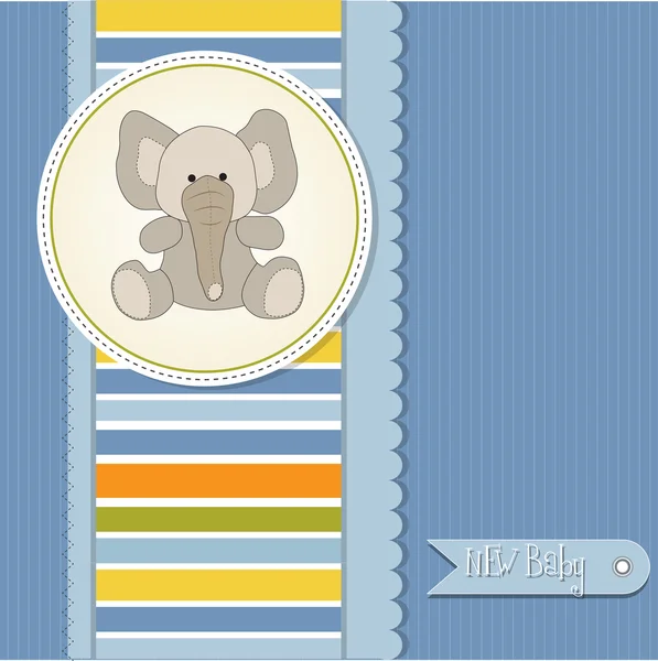 Nueva tarjeta de anuncio de bebé niño con elefante —  Fotos de Stock
