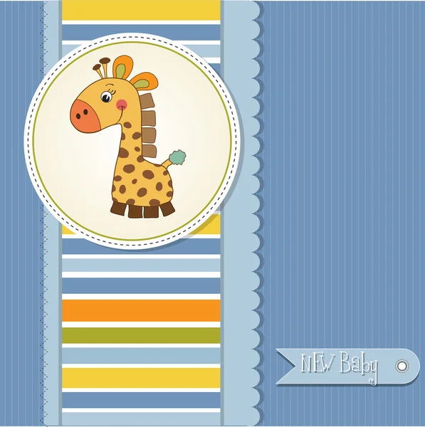 Nouvelle carte d'annonce bébé garçon avec girafe — Photo