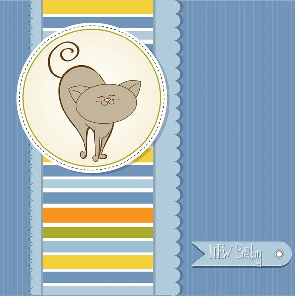 Kedili yeni erkek bebek duyuru kartı — Stok fotoğraf