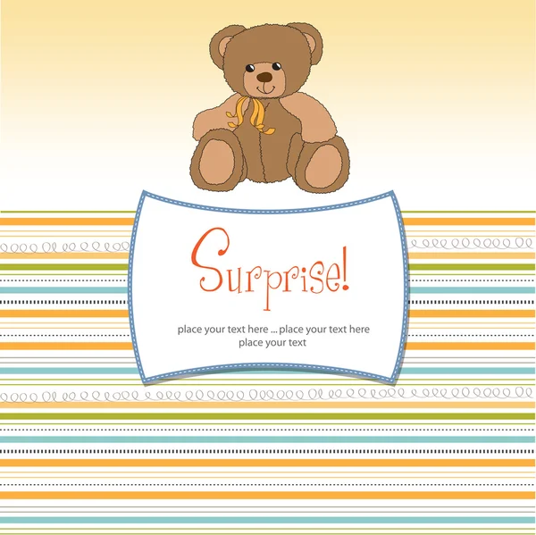 Surprised greeting card with teddy bear — Stock Photo, Image