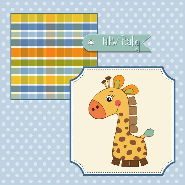 Cartão de chuveiro com brinquedo girafa — Fotografia de Stock