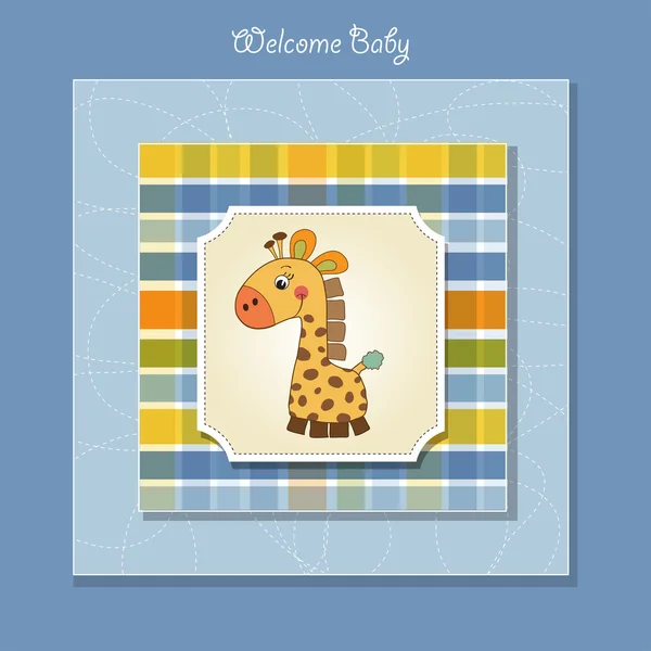 キリンと新しい赤ちゃんカード — ストック写真