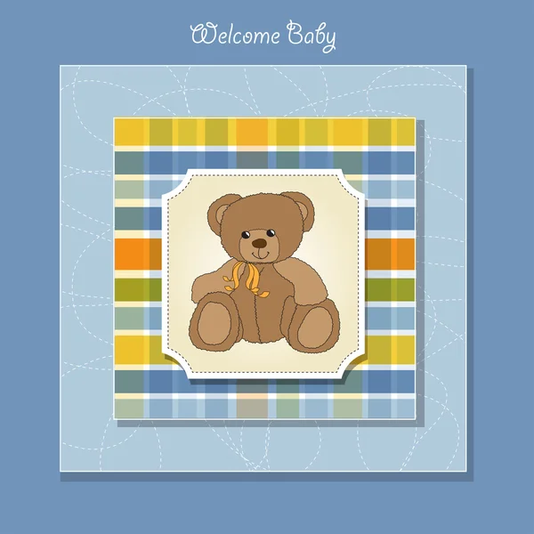 Nueva tarjeta de anuncio de bebé con osito de peluche —  Fotos de Stock