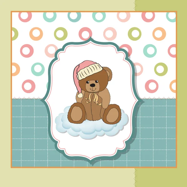 Tarjeta de felicitación del bebé con oso de peluche soñoliento — Foto de Stock