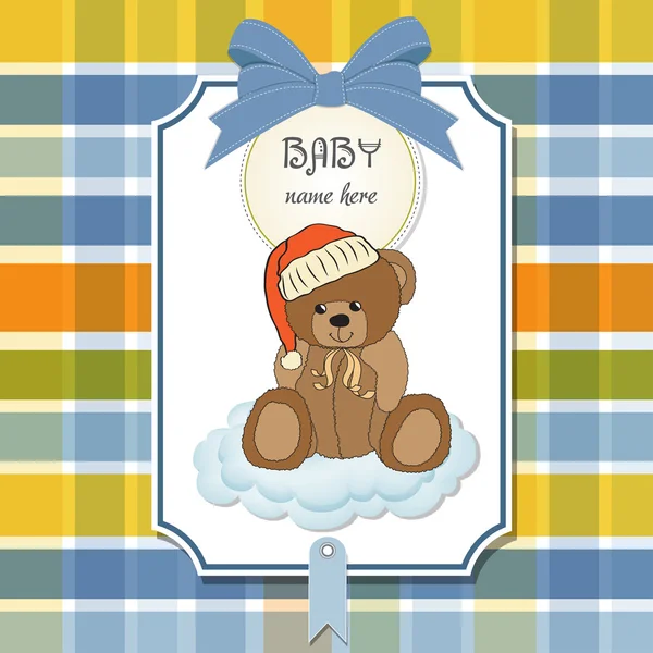 Baby greeting card with sleepy teddy bear — Stock Photo, Image