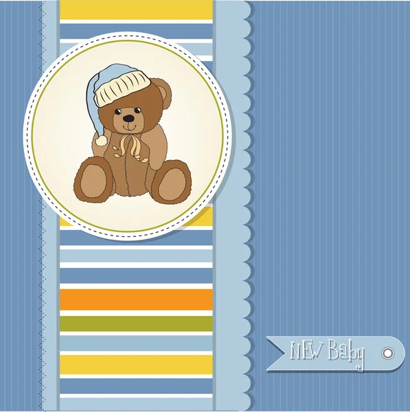 Babygratulationskort med sömnig nalle — Stockfoto