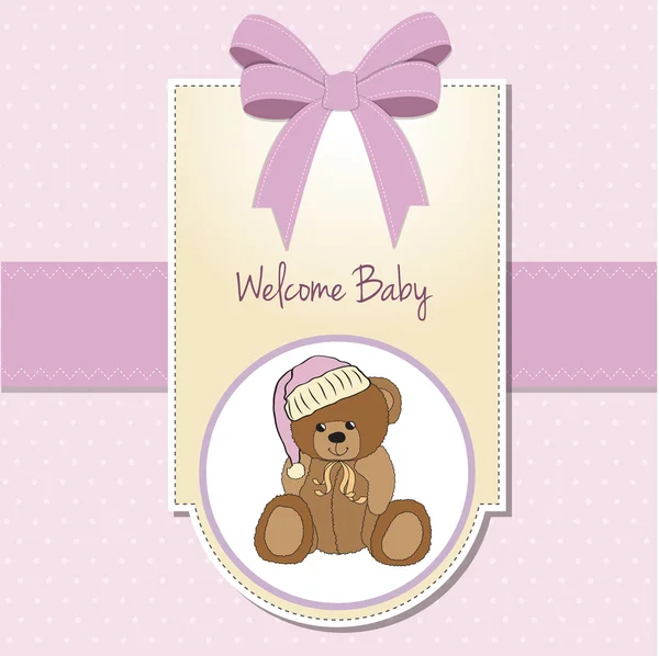 Baby-Grußkarte mit schläfrigem Teddybär — Stockfoto