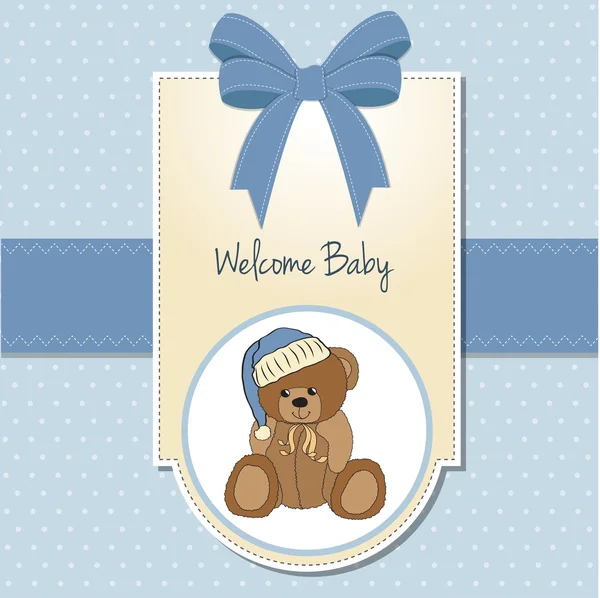 Cartão de saudação do bebê com ursinho sonolento — Fotografia de Stock