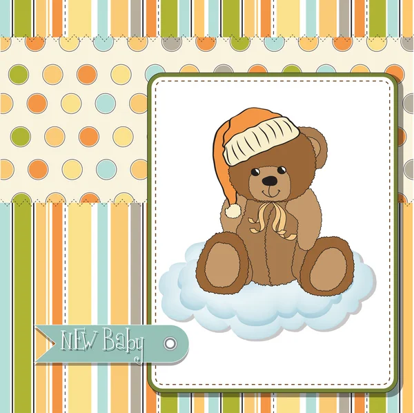 Baby greeting card with sleepy teddy bear — Stock Photo, Image