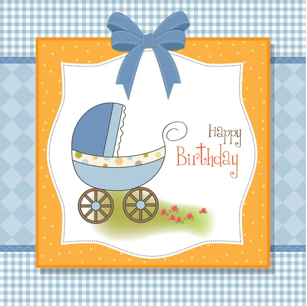 Baby card with pram — Stock Photo, Image