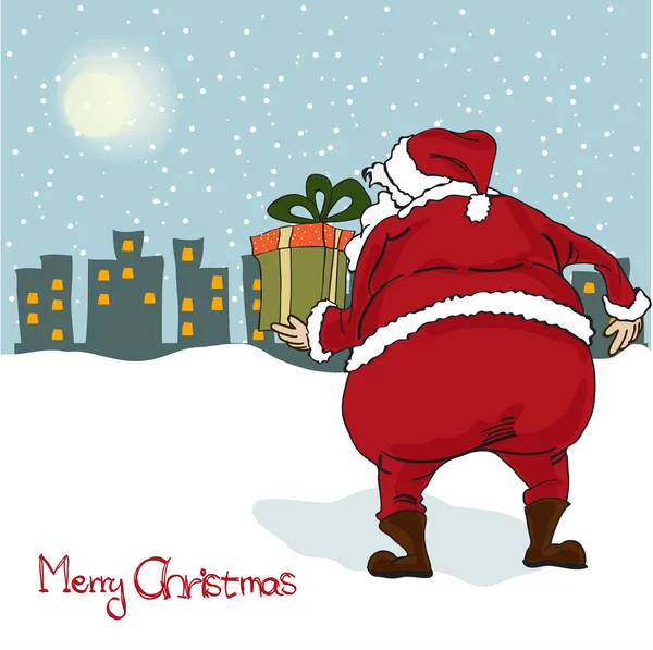 Mikołaj nadchodzi, kartka świąteczna — Zdjęcie stockowe