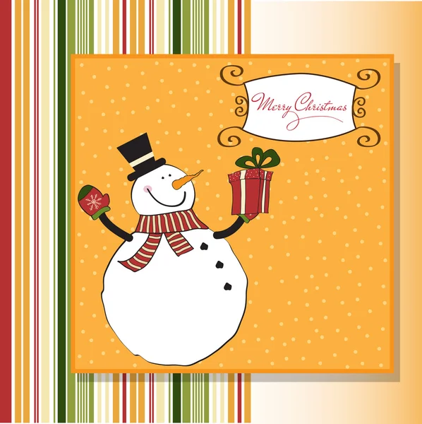 Χριστουγεννιάτικη ευχετήρια κάρτα με χιονάνθρωπο — Φωτογραφία Αρχείου