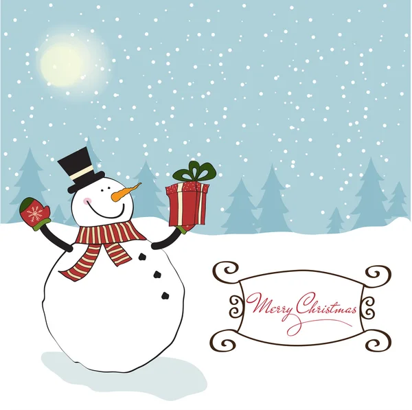 Tarjeta de felicitación de Navidad con muñeco de nieve —  Fotos de Stock