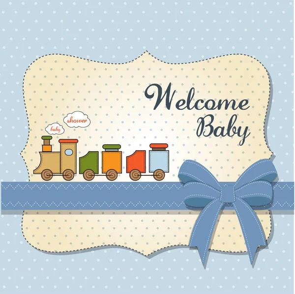 Babyduschkarte mit Spielzeugeisenbahn — Stockfoto