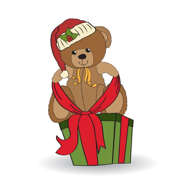 可爱的泰迪熊和一个大的圣诞礼品盒 — 图库照片
