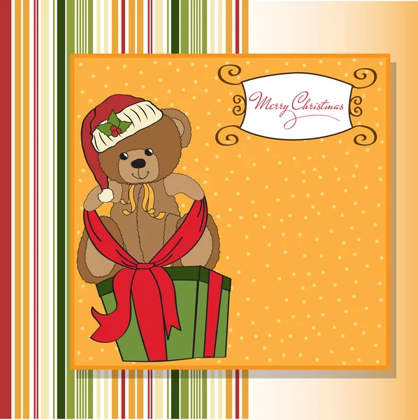 Lindo oso de peluche con una gran caja de regalo de Navidad — Foto de Stock